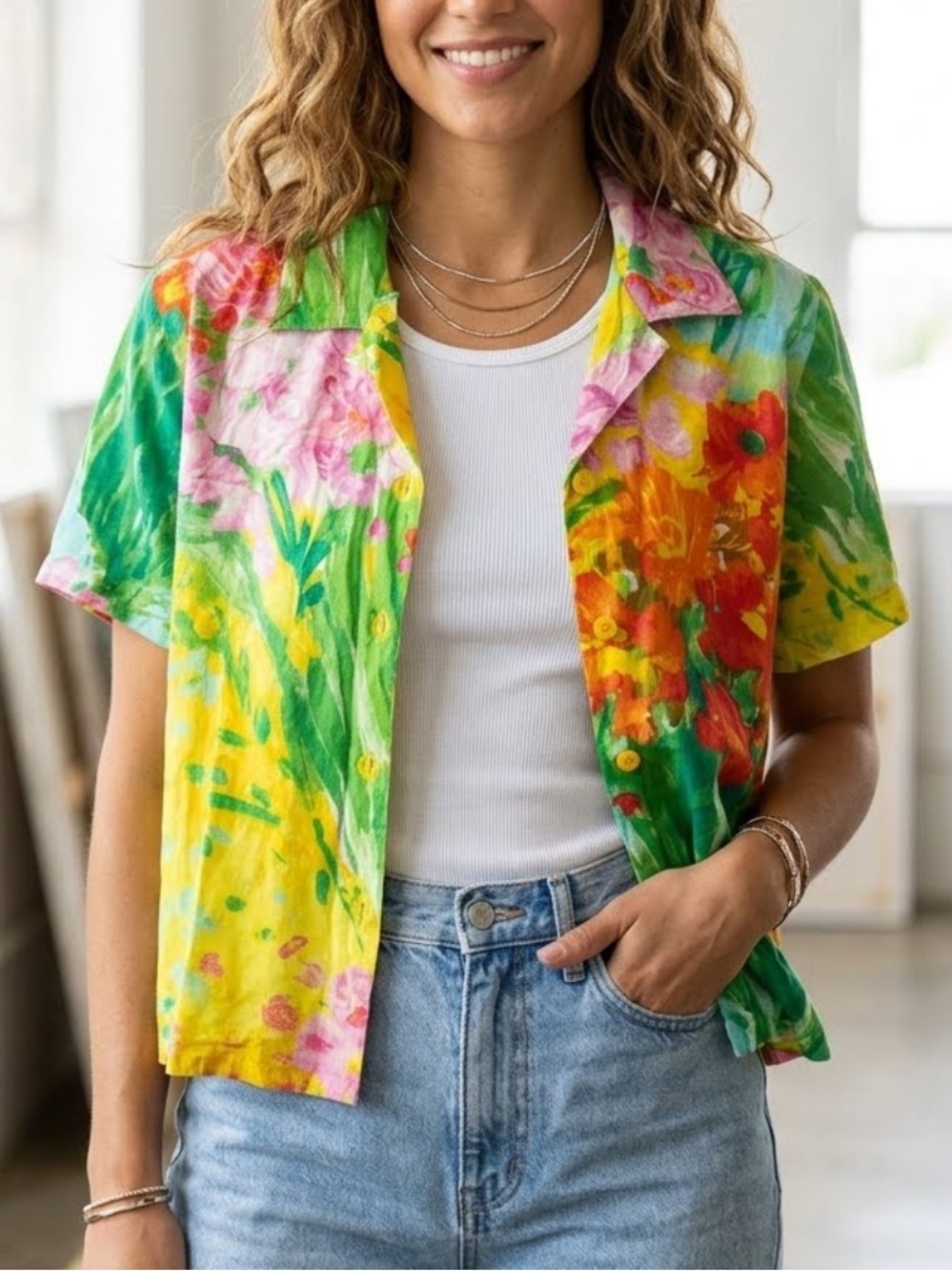 JAMS WORLD vintage Colorful Floral Tie-Dye Button-Up Shirt medium